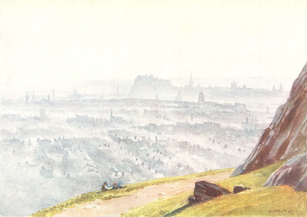 SCOTLAND. Edinburgh from Salisbury Crags-evening 1922 old antique print